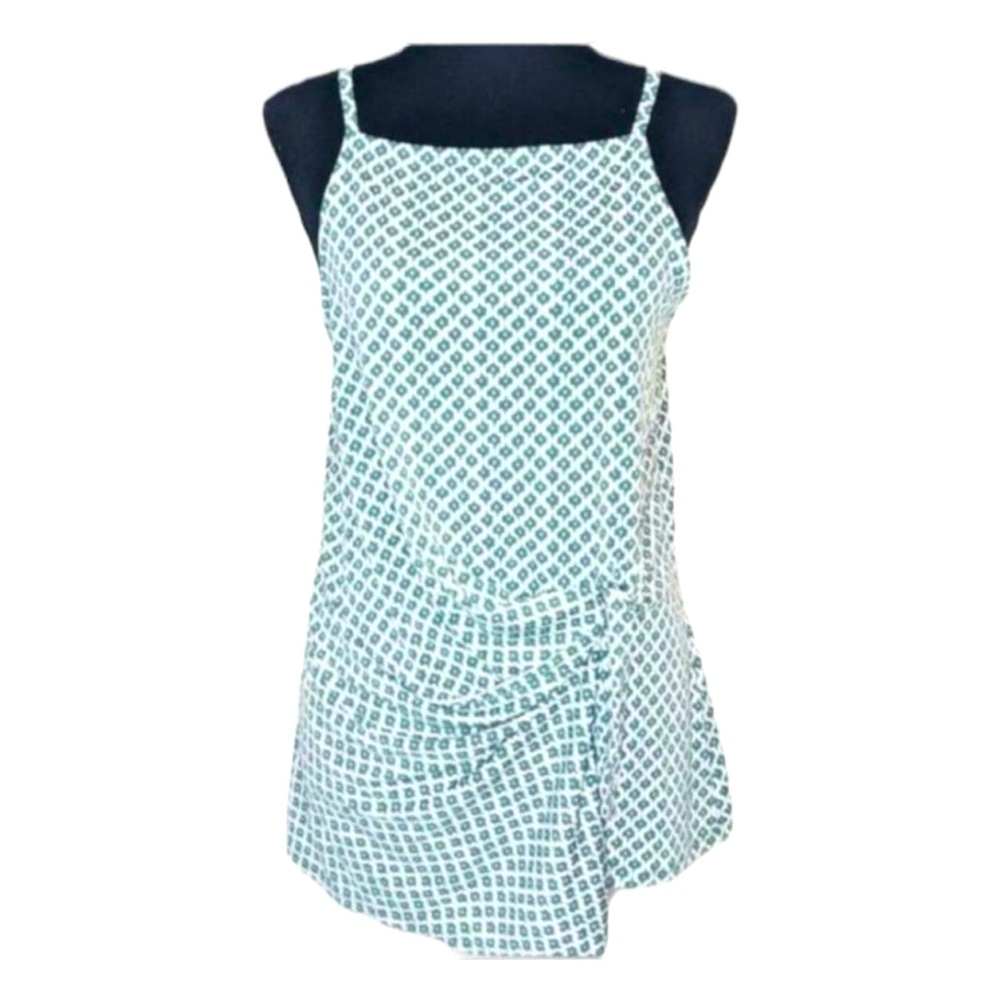 Banana Republic Asymmetrical Green & White Patterned Spaghetti Strap Flowing Top